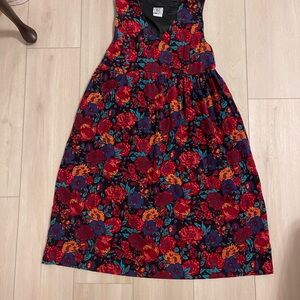 Vintage 80s LAURA ASHLEY Floral Corduroy Dress Jumper Size 12 Cottage Prairie